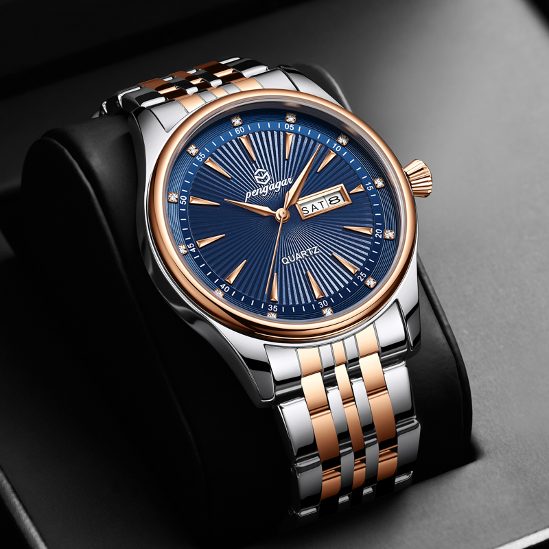 PENGAGAR Luxury Men's Watches Waterproof Stainless Steel Luminous Men Watch Date Chronograph High Quality Quartz Male Wristwatch
