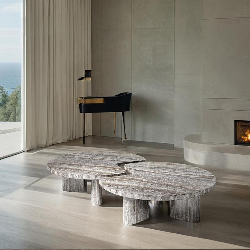 Conjunto de mesa de centro de mármore geométrico de luxo, mesa central moderna de pedra natural para sala de estar, designer premium, personalizável
