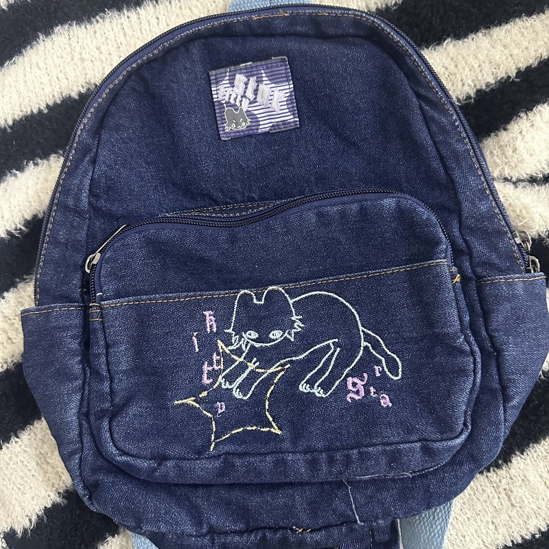 Japanese Simple Kawaii Cat Backpack Denim Handbag Shoulder Bags Small Mini Student Schoolbag Cute Women Backpack Woman Bags