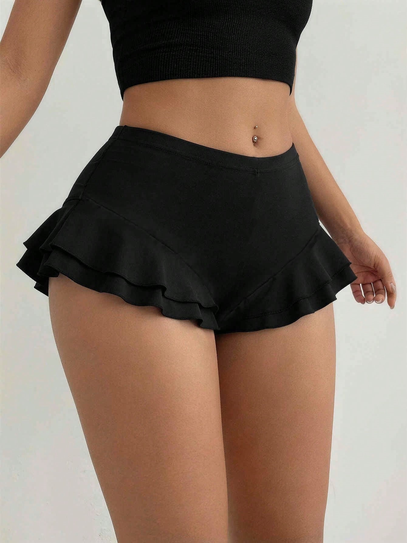 Jupe-short mini à double volant et taille haute pour femme, style Y2K, idéale pour les soirées club, collection été 2026
