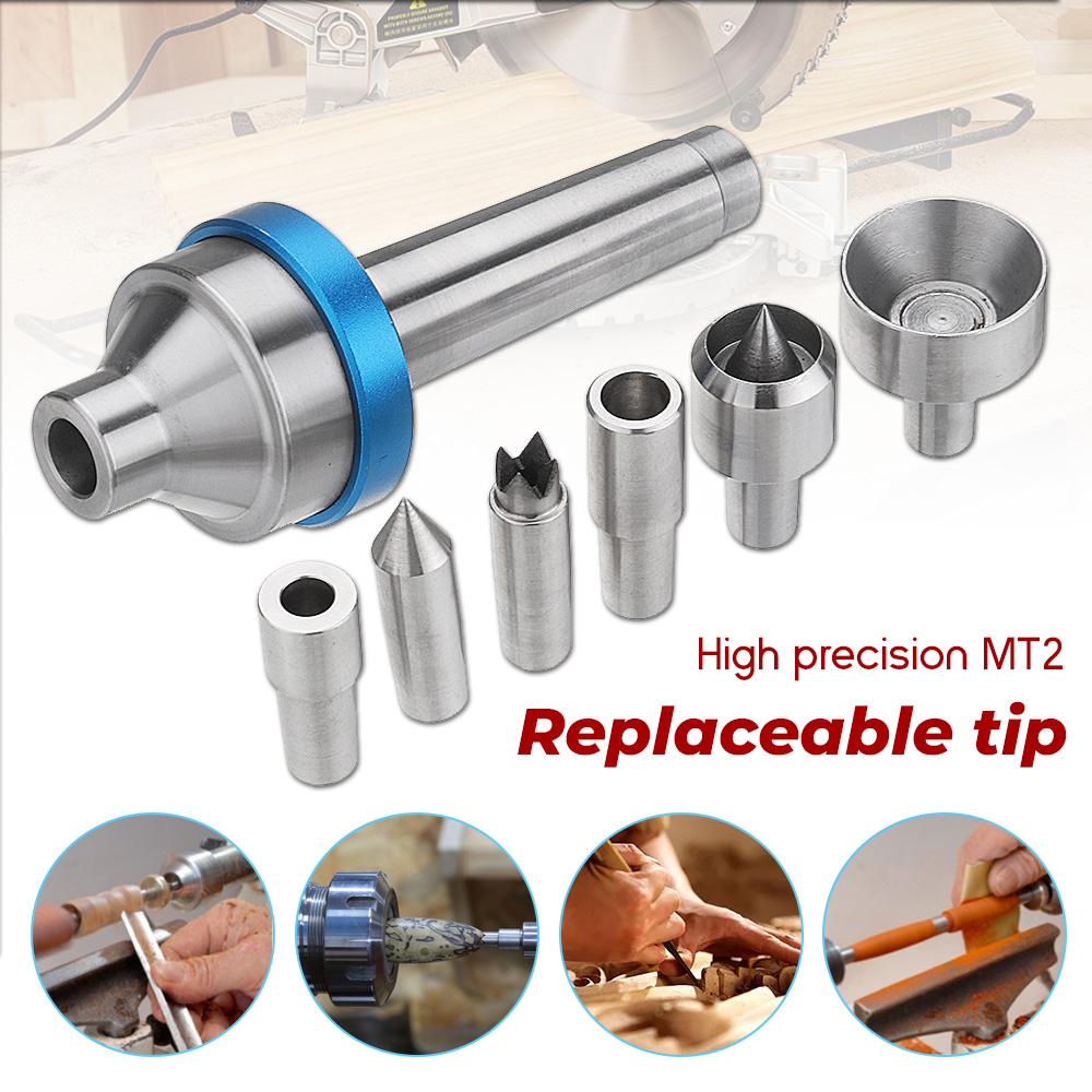 Centro vivo intercambiable para carpintería MT2, cono Morse, 2 vástagos con 6 uds., herramienta de torno de madera con puntos vivos centrales intercambiables