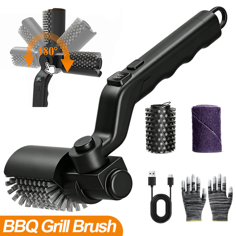 Cepillo para parrilla de barbacoa Cepillo para parrilla eléctrica con configuraciones de 3 velocidades, 180 °   Cabezal ajustable, limpiador de parrilla de 90 minutos para ahumadores de planchas al aire libre