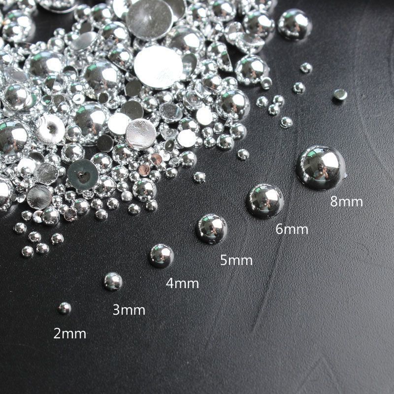 100 pçs punk prata pérola contas encantos da arte do prego 3d meia redonda flatback prego strass dicas de manicure artesanato decoração da arte do prego