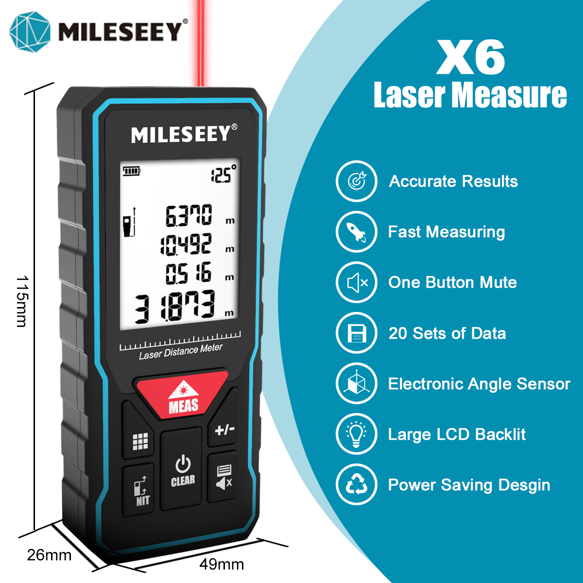 MIDE DISTANCIA LÁSER MILESEEY X6 40M 60M 80M 100M, Telémetro Profesional con Pantalla de Ángulo para Bricolaje, Decoración y Construcción
