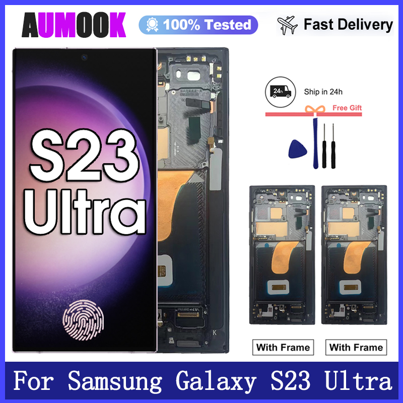 Pantalla LCD Super AMOLED de 6.8" para Samsung Galaxy S23 Ultra S918, Digitalizador de Pantalla Táctil, Compatible con Huella Dactilar y S-Pen