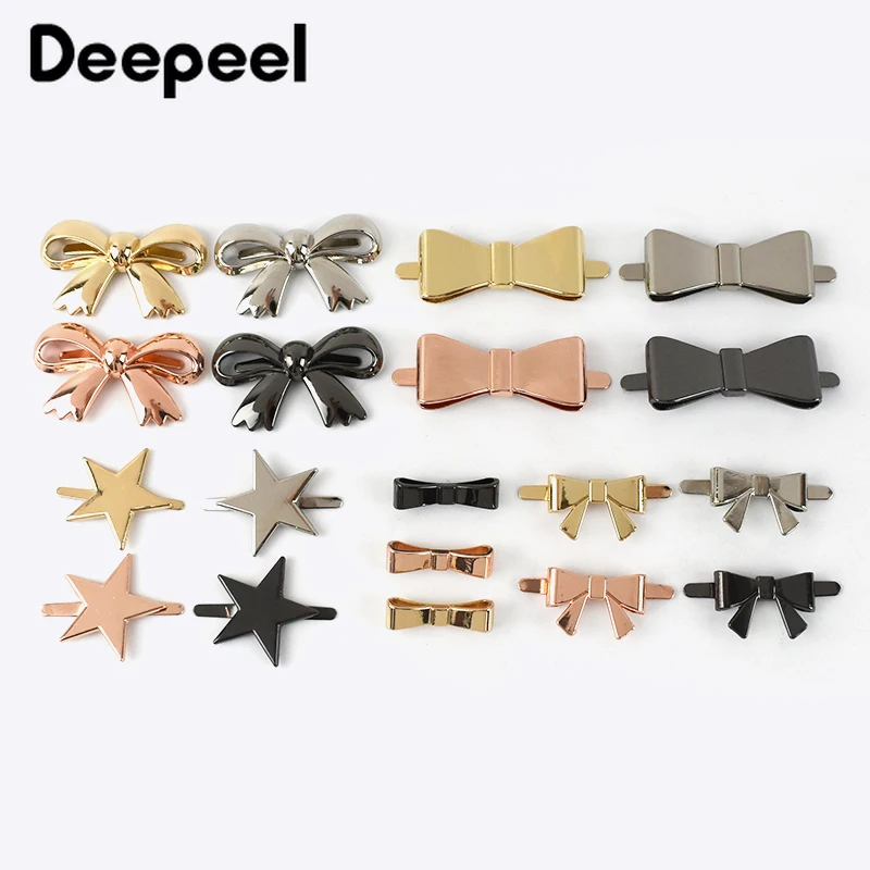 Deepeel 5/10Pcs Metal Bow-knot Buckles Shoes Handbag Leather Crafts Decor Label Buckle for DIY Hardware Sewing Accessories