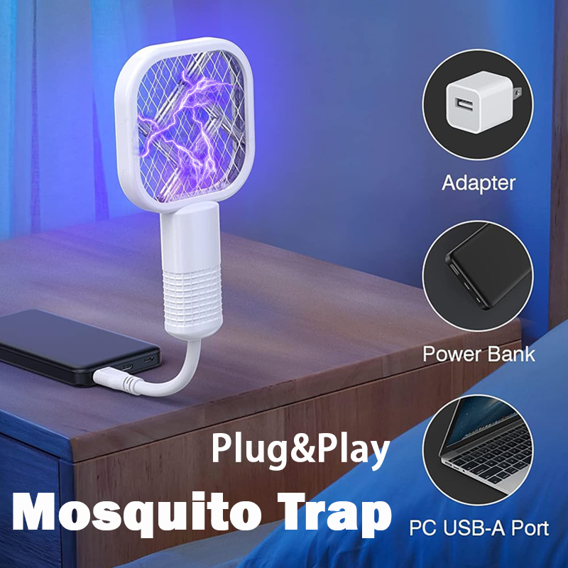 Oplaadbare muggenracket met UV-licht, elektrische vliegenverdelger, insectenracket, draagbare ongediertebestrijding voor buiten en kamperen
