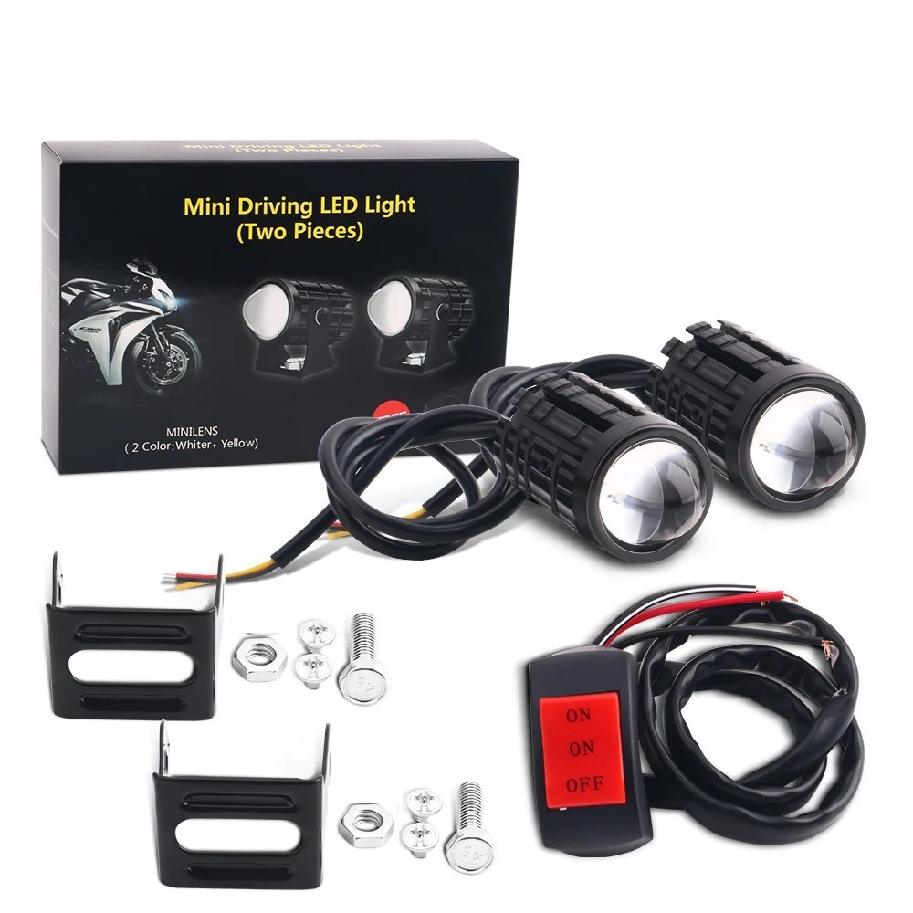 ユニバーサルオートバイ LED ヘッドライトプロジェクターレンズデュアルカラー ATV スクータードライビングランプフォグライト補助スポットライトランプ