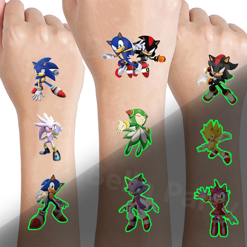Sonik Luminous Tattoos for Kids Stickers za Hejjihoggu Style Temporary Tattoos Sticker Boys Girls Glow Party Supplies Gifts Toys