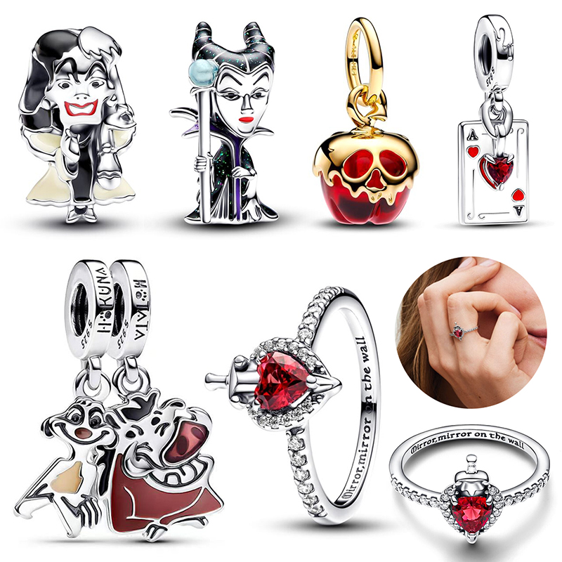 실버 주얼리 디즈니 Villians 전체 컬렉션 세트 Cruella De Vil Maleficent Charm Beads는 오리지널 팔찌 팔찌 목걸이에 맞습니다.