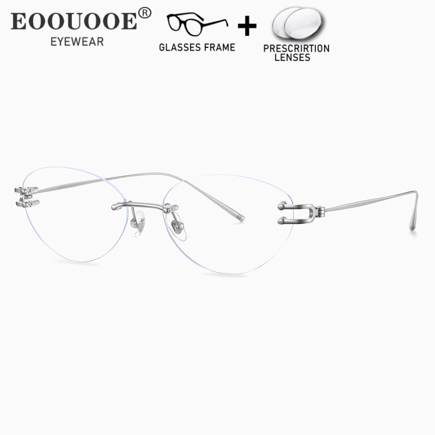 Randlose Cat-Eye-Brille mit Doppelschraubverschluss und verschreibungspflichtigen MR-8-Gläsern, Myopie-Progressivbrille, photochrome Sonnenbrille
