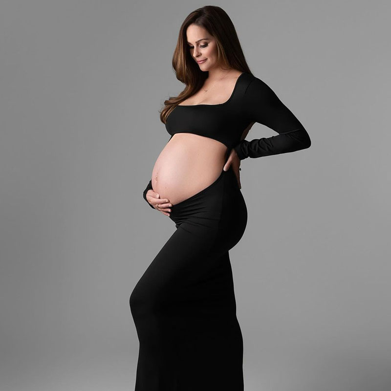 Maternity Sexy Bodycon Dresses Pregnant Photo Dress Square Neck Long Sleeve Wedding Party Pregnant Clothes