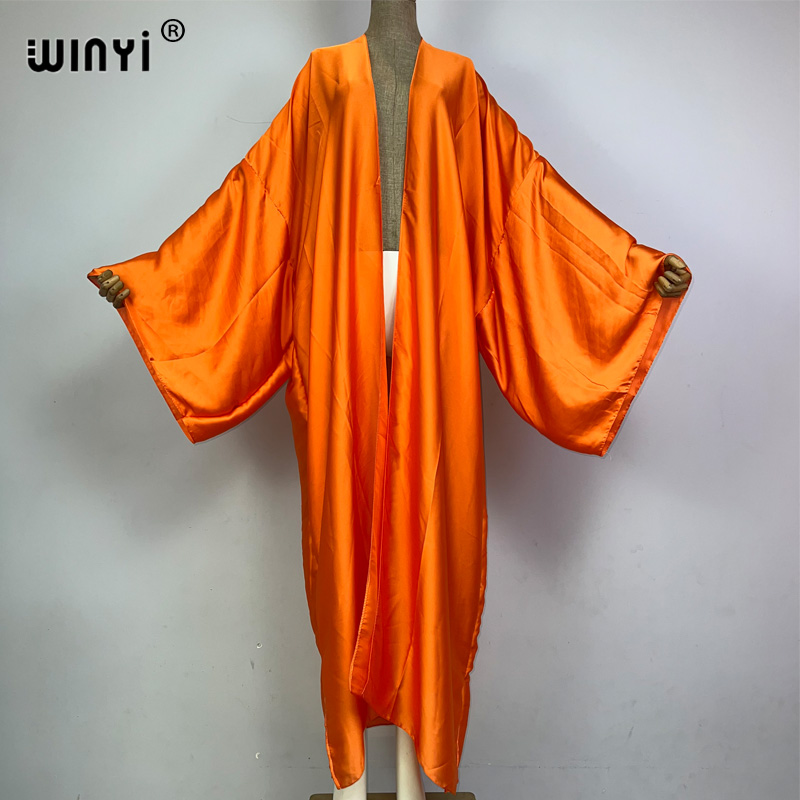 WINYI-Vêtements de plage kimono bohème pour femmes, kaftans monocolores, élégants, tenues de vacances, robe confortable