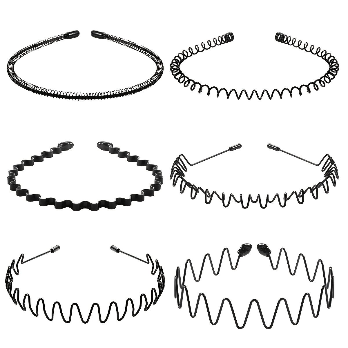 Faixa de cabelo de metal unissex de 6 peças, pente dentado é antiderrapante, elástica e suave, adequada para esportes ao ar livre, cuidados de beleza, etc.