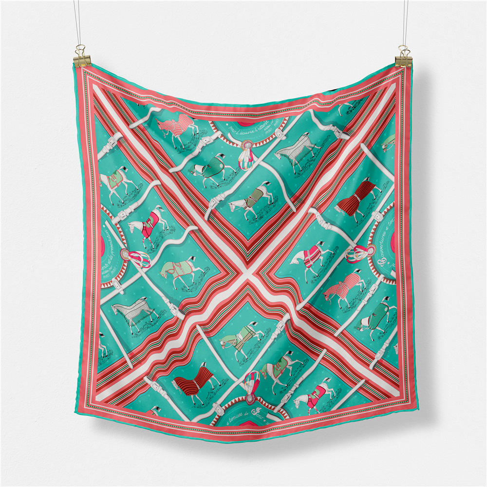 Syal persegi merek Fashion kuda kecil 53cm desain 2024 syal wanita sutra Bandana ikat kepala mewah syal Hijab