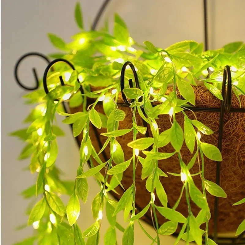 2/3M 20LED Blatt Lichterketten USB Stecker Weide Vorhang Lampe Schlafzimmer Dekorative Nachahmung Grün Blatt Rattan kupfer Draht Licht