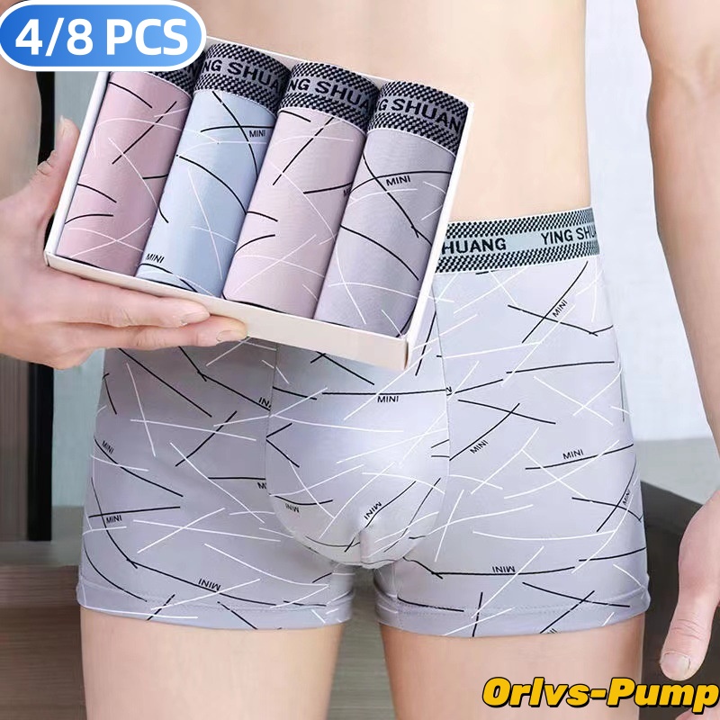 4 pçs/lote 2xl-4xl calcinha masculina listrado impressão boxers homem roupa interior sexy u convexo masculino respirável sexy cuecas calzoncillos