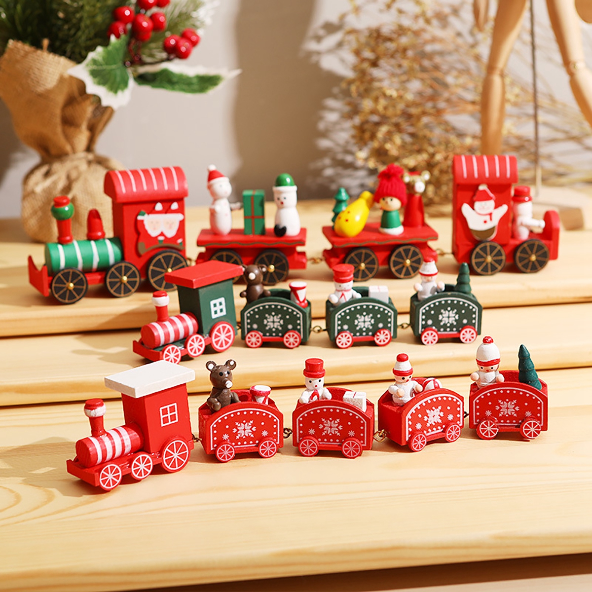 Trem de madeira ornamento de natal feliz natal decoração para casa mesa 2024 presentes de natal noel natal navidad ano novo 2025 presentes
