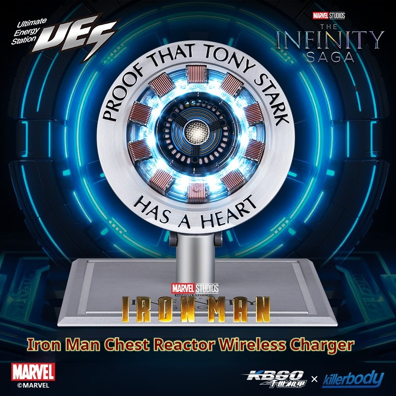 Carregador Magnético Sem Fio Killerbody Marvel Iron Man Chest Arc Reactor com Base de Liga e Suporte para Celular com Levantamento Automático por Indução
