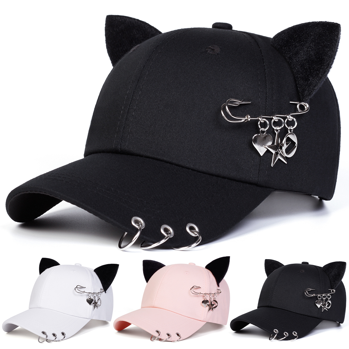 Unisex Cat Ear Pin Love Baseball Caps Spring Autumn Outdoor Adjustable Casual Hats Sunscreen Hat Sports Cap