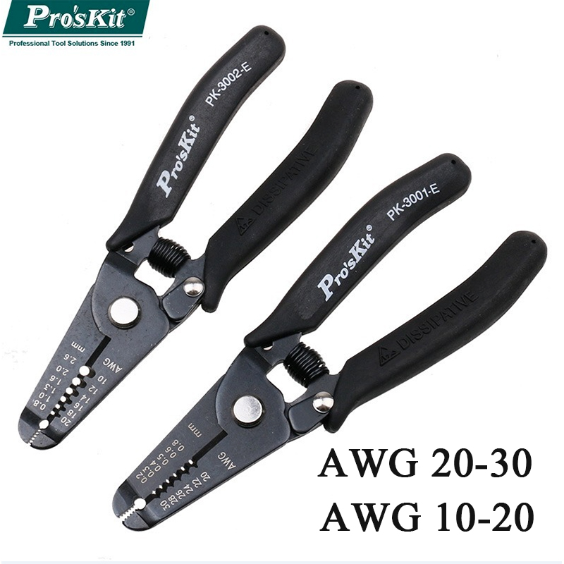 Pro'skit Precisie Draad Strippers Awg 30-20 1PK-3001E Anti-Statische Zwarte Geïsoleerde Handvat Kniptang Elektricien Gereedschap