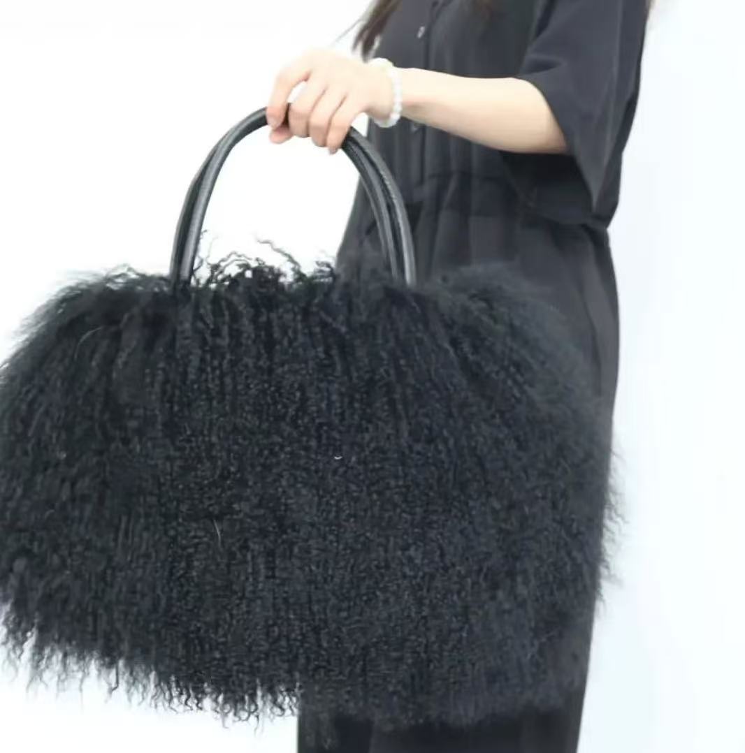 Winter Frauen Echte Mongolei Lamm Pelz Handtasche Mode Weibliche Echte Pelz Tasche