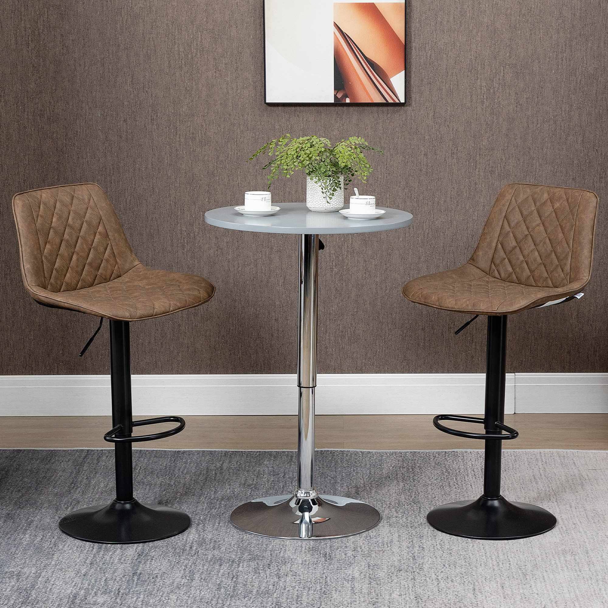 Zestaw HOMCOM 2 regulowane wysokość stołki kuchenne 46,5x51x86-106 cm brązowy