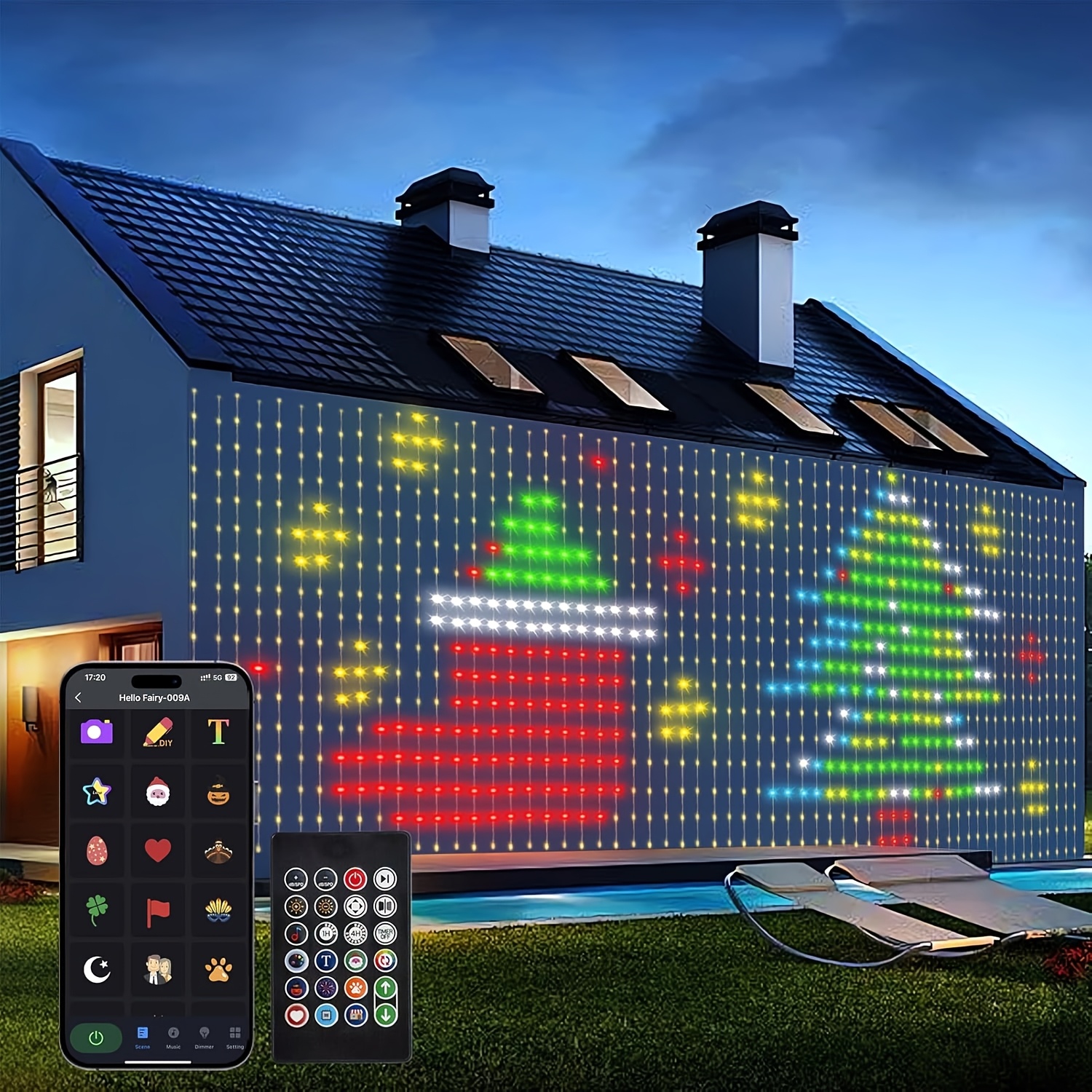 400 luces LED inteligentes de cortina USB, guirnaldas de luces coloridas con texto y patrones DIY, sincronización de música, Control por aplicación para decoración de dormitorio