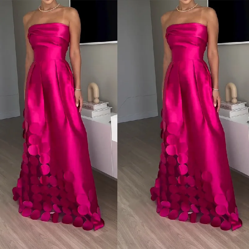 Vestido de noche de cintura alta sin tirantes, moda europea y americana, vestido Sexy de satén con costuras con sentido de diseño para mujer