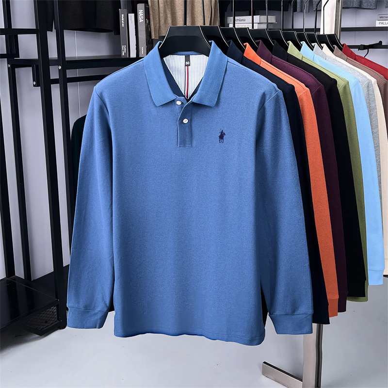 100% algodão marca high-end camisa polo de manga longa novo paul pônei bordado luxo conforto masculino negócios lazer lapela camiseta