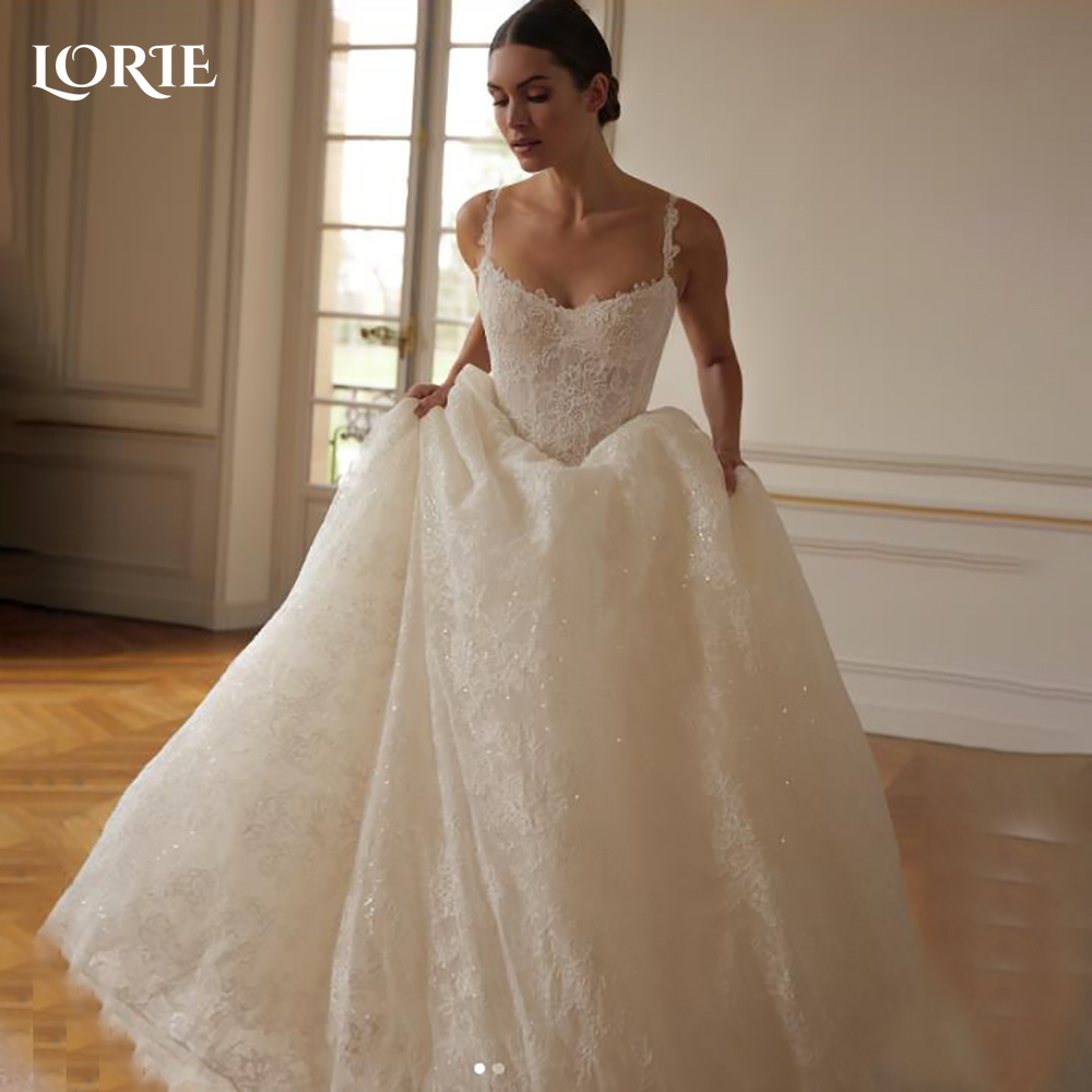 LORIE Vintage Spitze Brautkleid A-Linie trägerlos Applikationen Prinzessin Brautkleid V Korsett 3D Blume Ball Braut Kleid angepasst