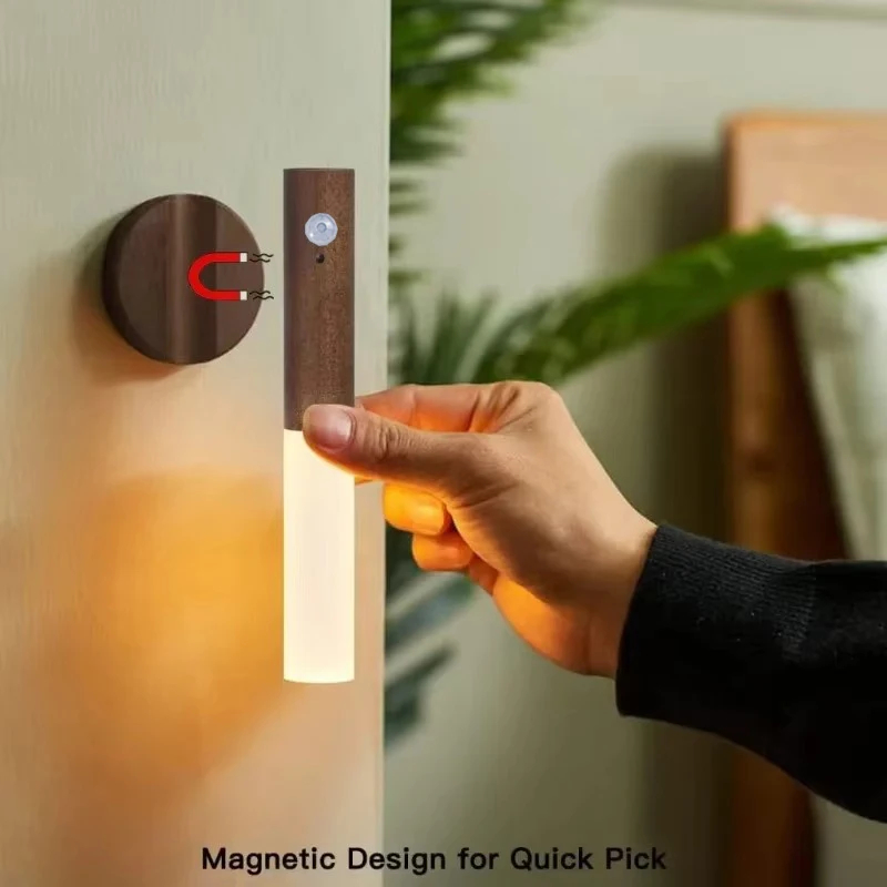 Luz nocturna con Sensor de movimiento inteligente, lámpara LED de pared magnética recargable, portátil para pasillo, dormitorio, escaleras, decoración de gabinetes de baño