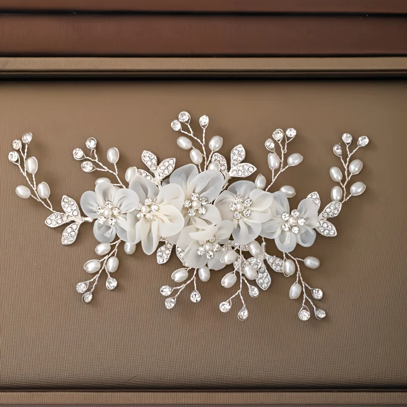 Pinza para el pelo con diamantes de imitación y perlas para mujer, diadema con peine, accesorios de joyería para el cabello de boda, Tiara nupcial, regalo