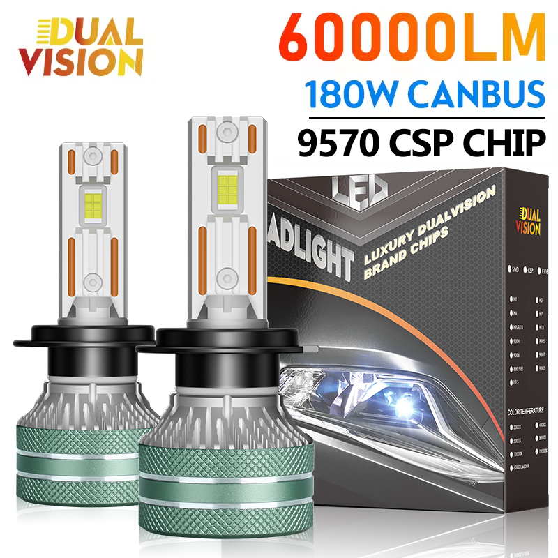 Dualvision K5C H7 LED 60000LM phare de voiture Canbus H3 H1 H4 H11 9012 HIR2 H8 H9 9005 9006 HB3 HB4 haute puissance 180W 9570 puces CSP