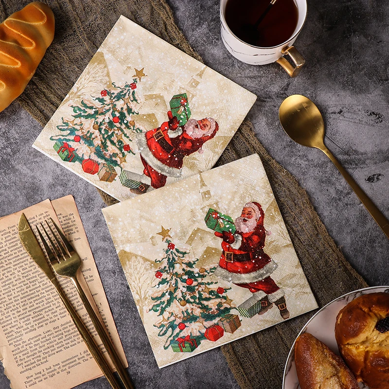 20 pièces/paquet 33*33cm coloré arbre de noël imprimé papier de soie noël fête d'anniversaire Table décoration papier muselière papier
