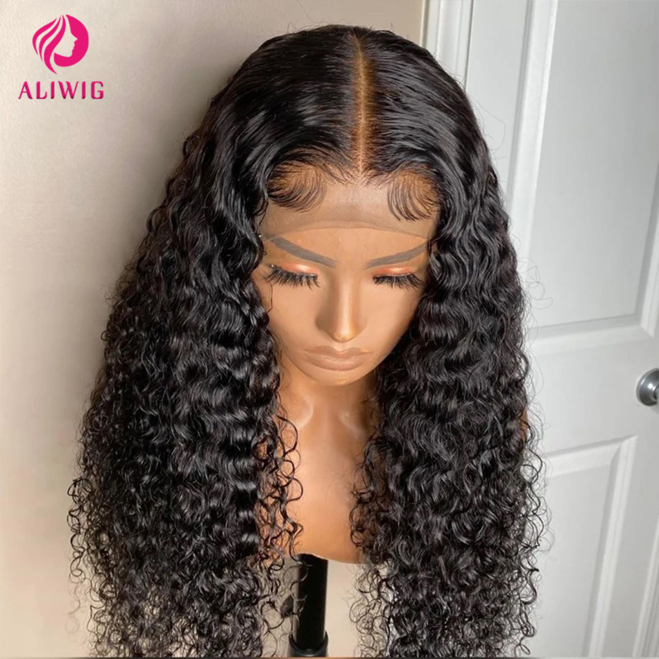 Peruka typu 13x4 HD Lace Frontal Wig Deep Wave, peruka typu Frontal Wig Remy Brazilian Curly z brazylijskich włosów naturalnych, peruka typu 4x4 Transparent Lace Front Wig, wstępnie wyskubana.
