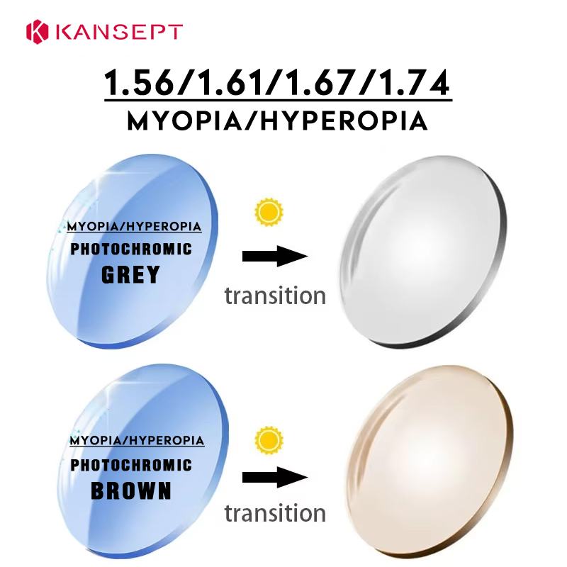 KANSEPT 1.56 1.61 1.67 1.74 Indice Lenti fotocromatiche in resina asferica grigio/marrone Lente anti raggi blu Lente da prescrizione anti-UV