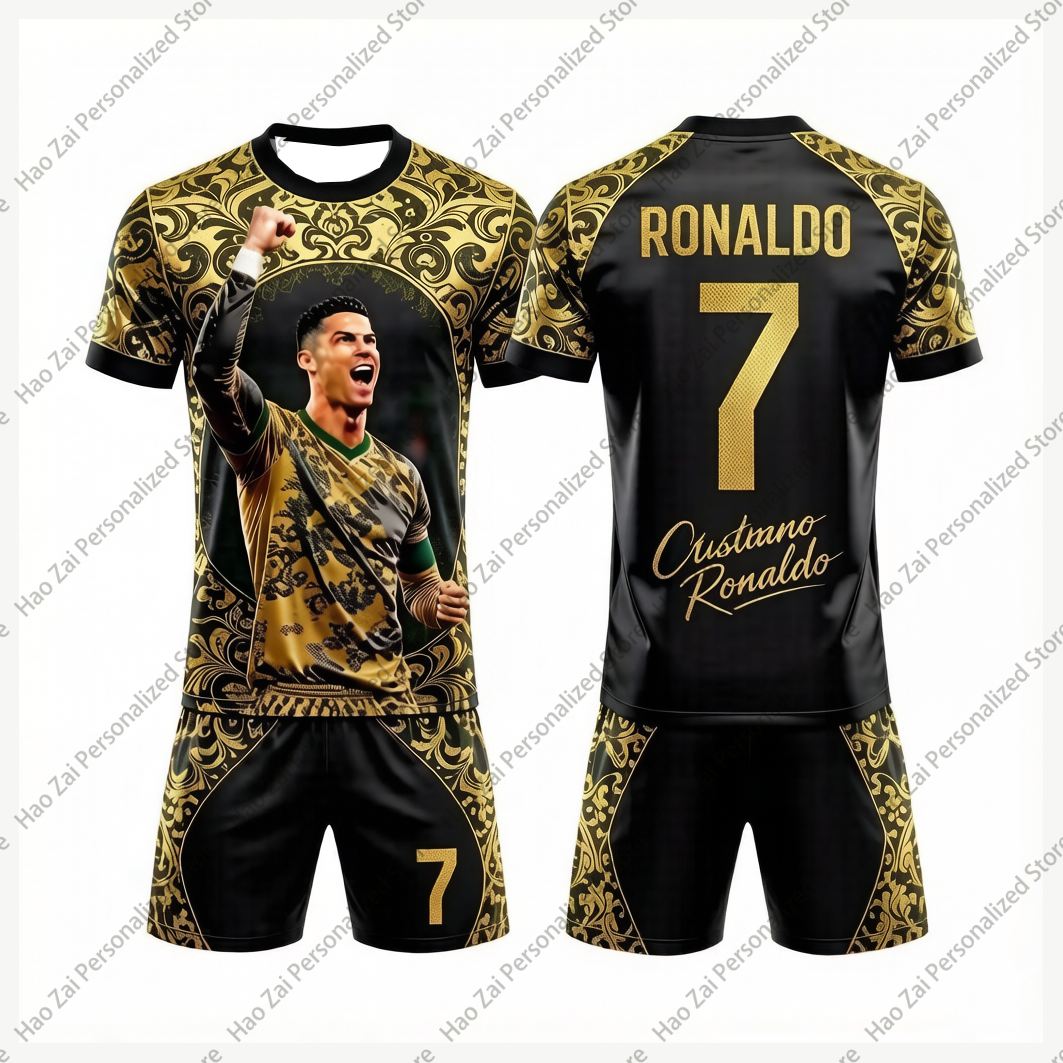 Zestaw koszulki/t-shirta Cristiano Ronaldo nr 7, edycja specjalna 2026: Luźny strój sportowy odpowiedni zarówno dla dzieci, jak i dorosłych.