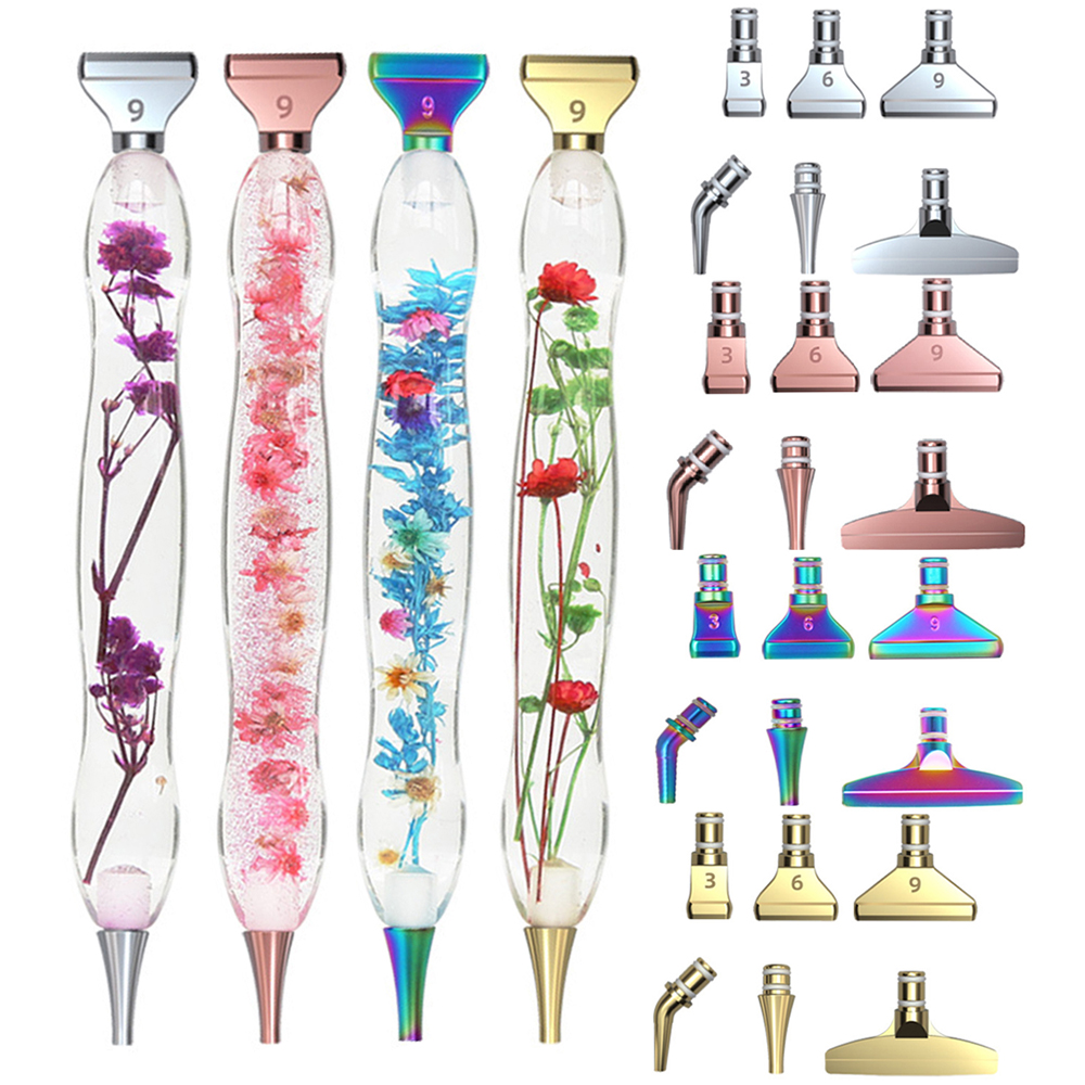 Caneta de pintura de diamante de resina de flor ergonômica ferramenta de pintura de diamante e acessórios caneta de broca com kits de cabeças de caneta de metal