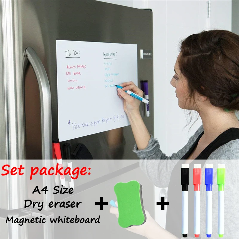 Lavagna magnetica cancellabile a secco formato A4 per frigorifero da cucina, riutilizzabile, per ufficio, pittura, bacheca, promemoria, calendario, blocchetti per appunti intelligenti