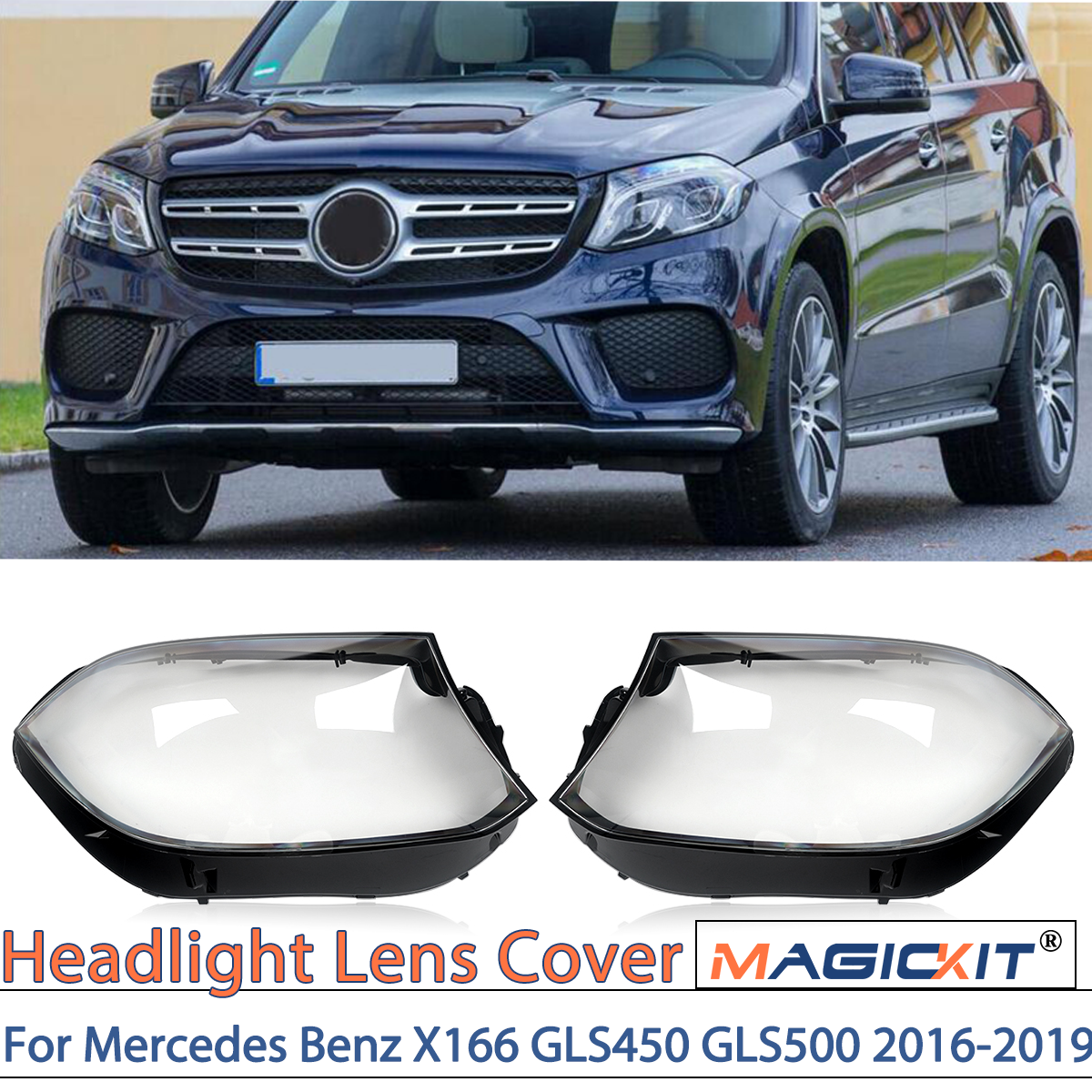 MAGICKIT For Mercedes Benz X166 GLS450 GLS500 2016-2019 Left Right Headlight Lens Cover CAR Accessories Headlamp Cover