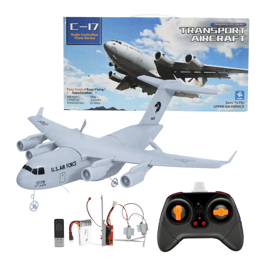 Радиоуправляемый дрон C-17, самолет-транспортник DIY, размах крыльев 373 мм, из EPP, 2,4 ГГц, 2 канала, 3-осевой, игрушка-самолет для взрослых