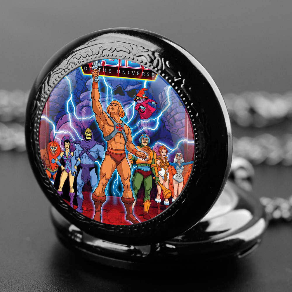 Masters Of The Universe Szklana kopuła Vintage Cyfry arabskie Kwarcowy zegarek kieszonkowy Naszyjnik Wisiorek Łańcuch Zegar Mężczyźni Kobiety Dzieci Prezent