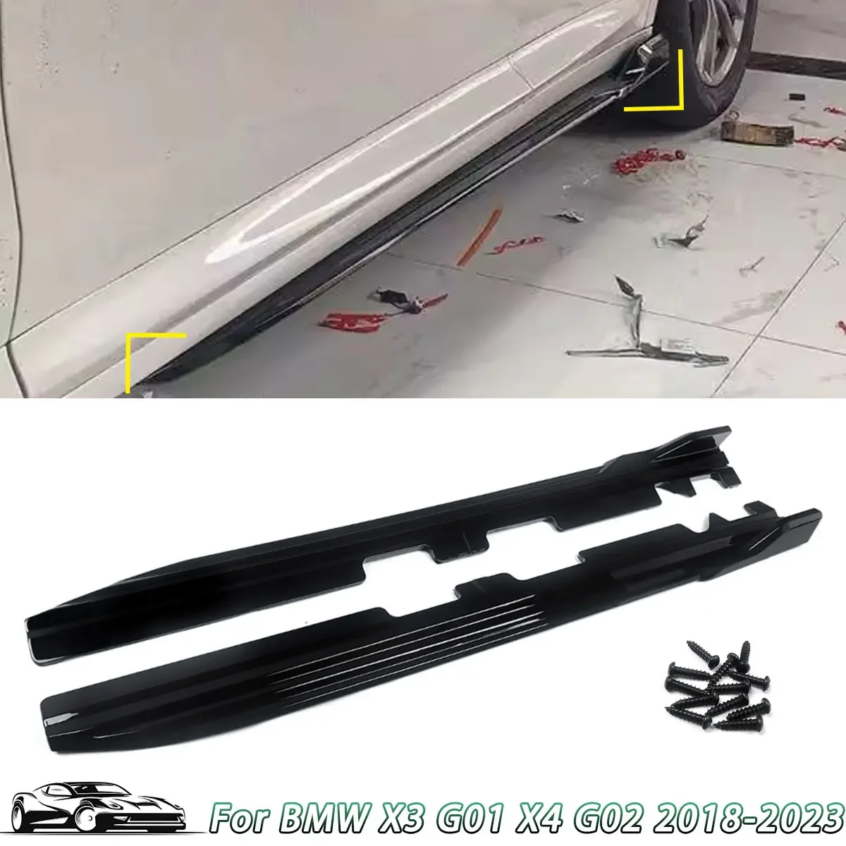 Untuk BMW X3 X3M G01 X4 X4M G02 18-23 Gloss hitam sisi Rok penjaga cetakan Trim US