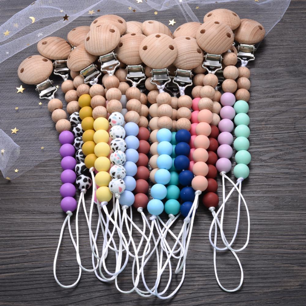Klip dot Beech bayi, bulat warna-warni silikon manik-manik gigi kelas makanan pemegang dot rantai Anti jatuh rantai puting bayi