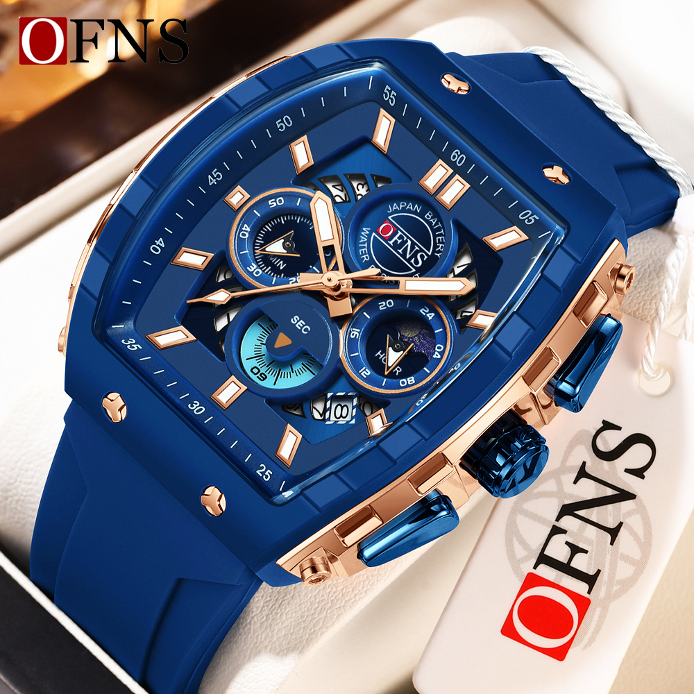 OFNS mode montres à Quartz pour homme lumineux étanche chronographe calendrier bracelet en Silicone en plein air de luxe sport hommes montre