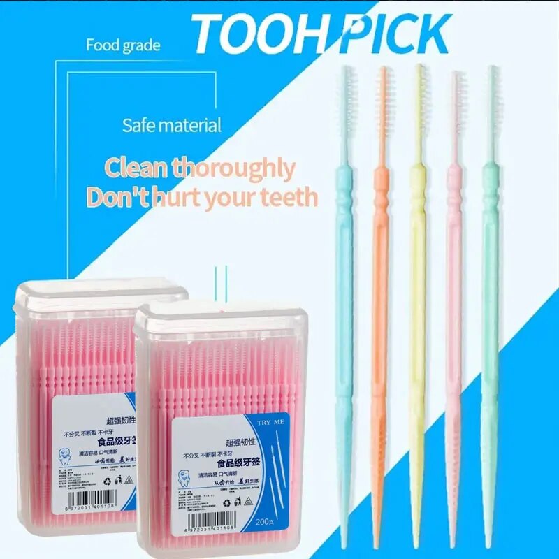 200 pz Double-head monouso dentale Flosser spazzolino interdentale denti Stick stuzzicadenti filo interdentale Pick gomma orale pulizia dei denti cura