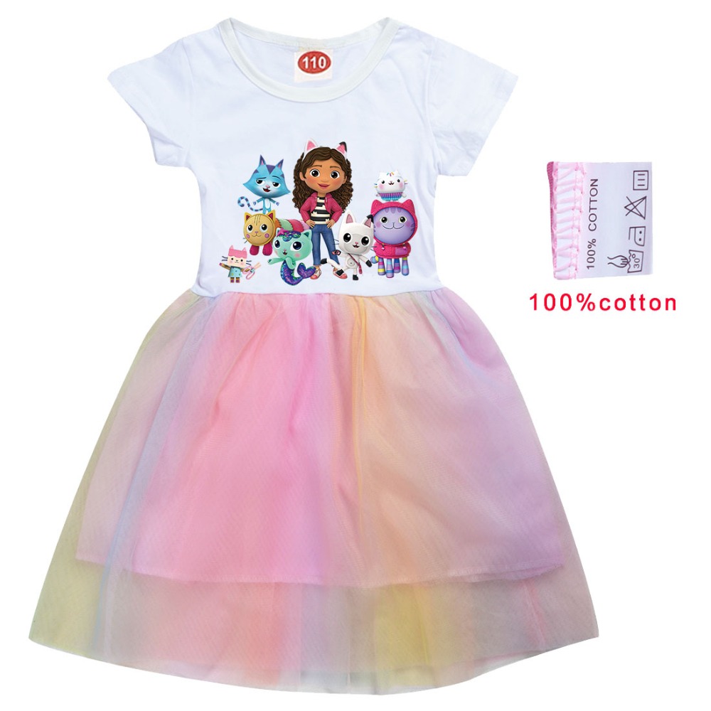 Vestido Gabby DoLLhouse para niños, Vestidos de verano de manga corta, ropa de dibujos animados para niñas pequeñas, Vestidos de princesa para fiesta de boda