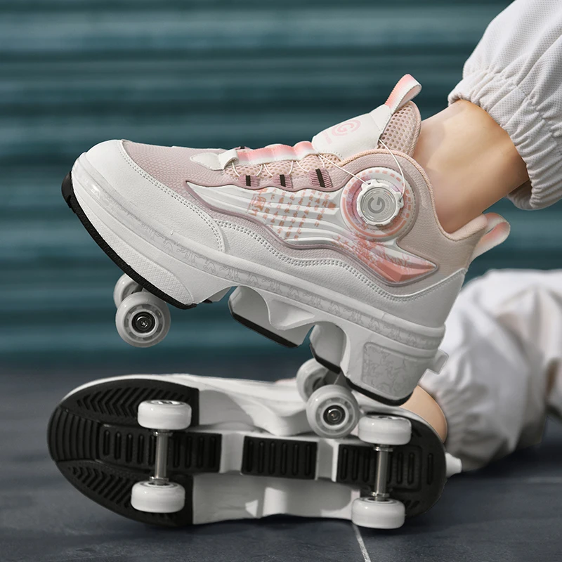 กลางแจ้งเด็ก 4 ล้อ Roller Skates รองเท้าสําหรับชายหญิงแฟชั่นรองเท้าผ้าใบอัตโนมัติล้อ Unisex สเก็ตกีฬารองเท้า