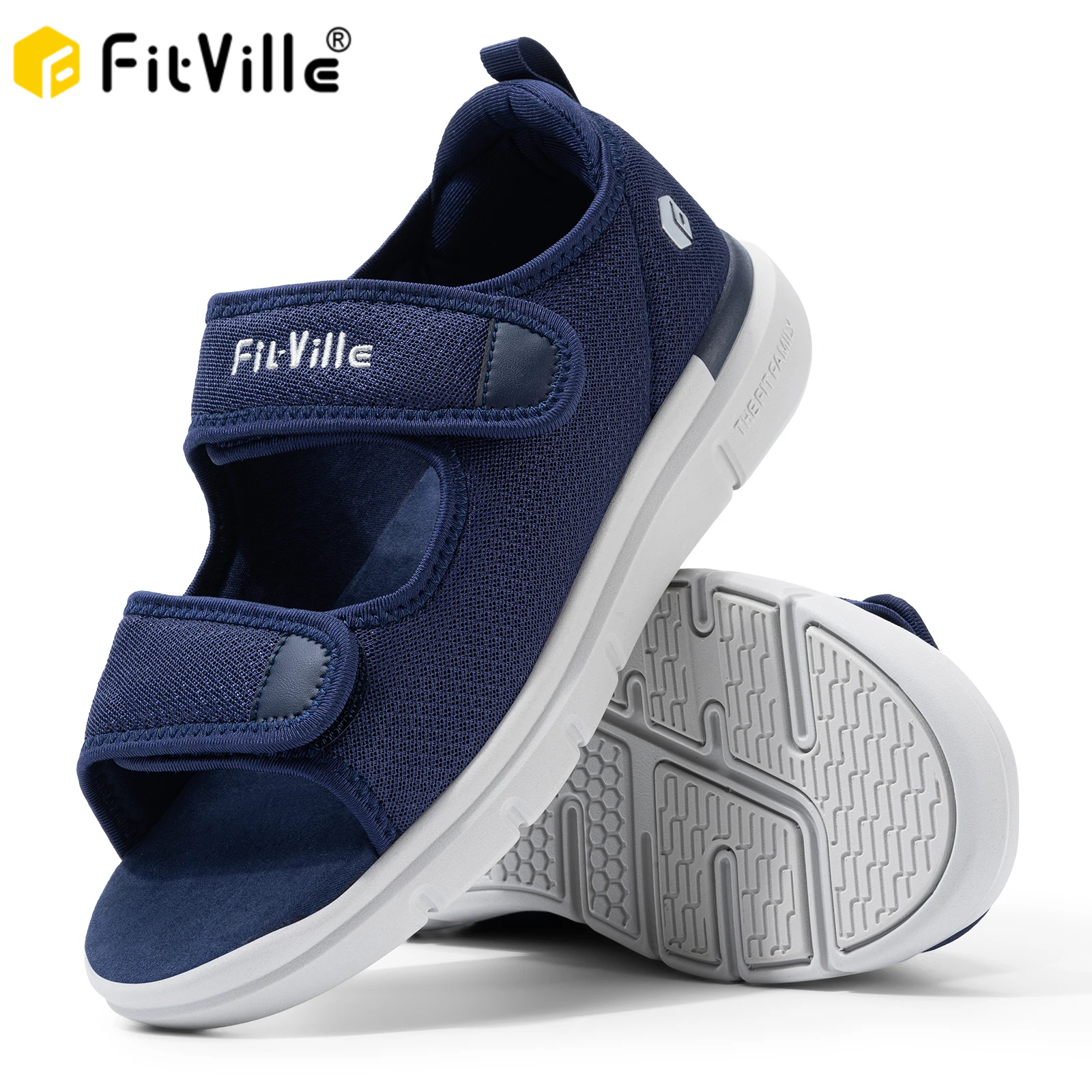 FitVille męskie sandały letnie płaskie buty poszerzone starsze buty na co dzień oddychające lekkie na zapalenie powięzi podeszwowej ulga w bólu